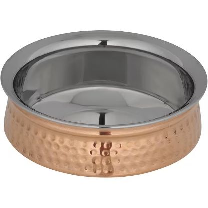 Picture of 13cm Copper Finish Stainless Steel Handi / Balti Dish, Double Layer Serving Bowl with Inner Steel Lining, Small Curry Bowl for Serving Food, Kitchen & Dining Use
