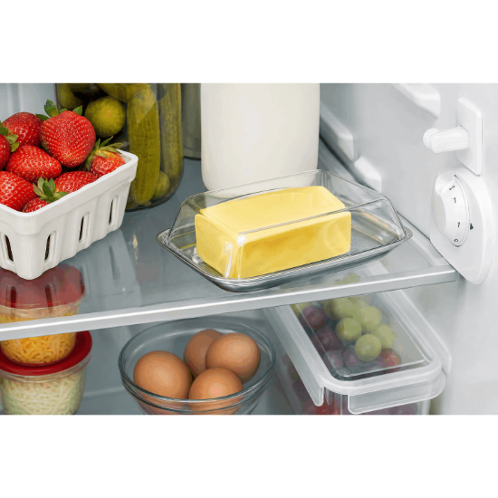 Picture of Stainless Steel Butter Dish with Clear Plastic Lid Retro Tray Kitchen Butter Storage Serving Container Dishwasher Safe