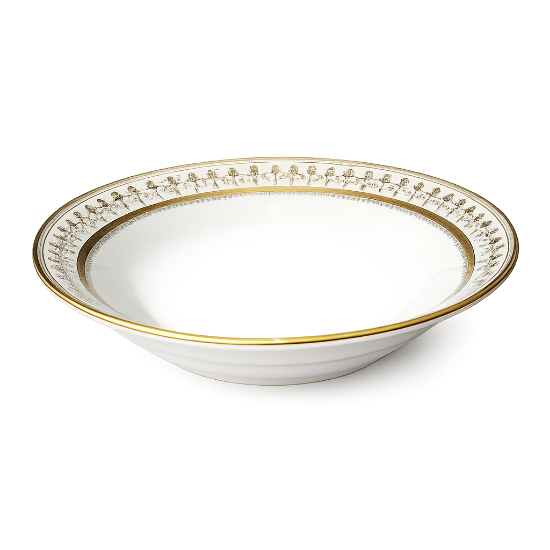 Picture of 9 Inch White Gold Royal Soup Plate 23cm Diameter Elegant Ceramic Deep Dish with Decorative Gold Rim Suitable for Soup Pasta Salad and Formal Table Settings