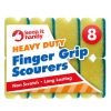 Picture of 8 Piece Finger Grip Sponges Scourers with Green Abrasive Non Scratch Side Heavy Duty Cleaning Pads for Kitchen Dishes Pots Pans and Everyday Household Cleaning