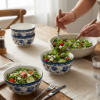 Picture of Elegant Blue and White Ceramic Bowl 14.5cm Diameter 8cm Height Approx 700ml Capacity Decorative Floral Design Serving Bowl for Soup Salad Cereal Rice Noodles and Everyday Dining Use