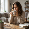 Picture of White Ceramic Mug Approx 300ml Capacity 11cm Height and 8cm Diameter with Black and Gold Tribal Geometric Pattern Multiple Bands Design Artistic Style for Tea Coffee and Hot Beverages Suitable for Daily Use in Home Office and Cafe Settings Premium Quality Decorative Drinkware