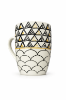 Picture of Unique Designed White Ceramic Mug Approx 300ml Capacity 11cm Height and 8cm Diameter with Black and Yellow Geometric Pattern Artistic Style for Tea Coffee and Hot Beverages Suitable for Daily Use in Home Office and Cafe Settings Premium Quality Decorative Drinkware