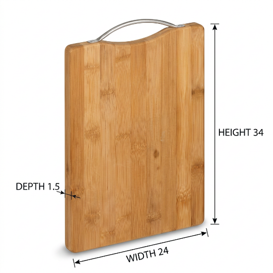 Picture of Wooden Chopping Board Bamboo Wood with Metal Hanging Loop for Kitchen Use Suitable for Cutting Bread Fruit Meat Vegetables and Other Food Items for Daily Food Preparation and Meal Tasks Hand Wash Only | 20x30cm | 24x34cm | 30x40cm