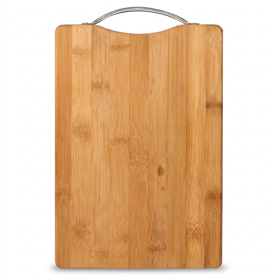 Picture of Wooden Chopping Board Bamboo Wood with Metal Hanging Loop for Kitchen Use Suitable for Cutting Bread Fruit Meat Vegetables and Other Food Items for Daily Food Preparation and Meal Tasks Hand Wash Only | 20x30cm | 24x34cm | 30x40cm