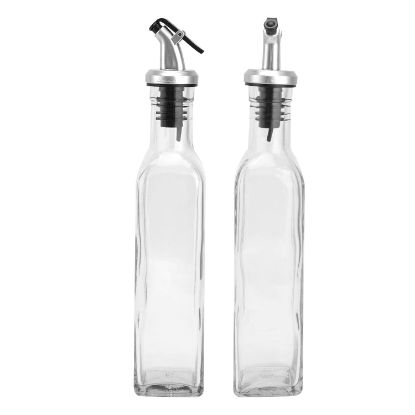 Picture of 2 Pack 250ml Clear Glass Oil and Vinegar Dispenser Bottles with Metal Pourers, Kitchen Cruet Set for Oil, Vinegar, Salad Dressing and Cooking