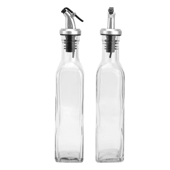 Picture of 2 Pack 250ml Clear Glass Oil and Vinegar Dispenser Bottles with Metal Pourers, Kitchen Cruet Set for Oil, Vinegar, Salad Dressing and Cooking