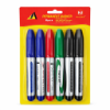 Picture of 6 Piece Set of Permanent Markers with Fine Tip Black Blue Red Green Colors for Marking Labeling Writing and Drawing on Multiple Surfaces Such as Paper Cardboard Plastic Glass and Metal Suitable for Daily Use in Home Office School Classroom Organization Art Creation Outdoor Activities Camping Travel and Education Purposes